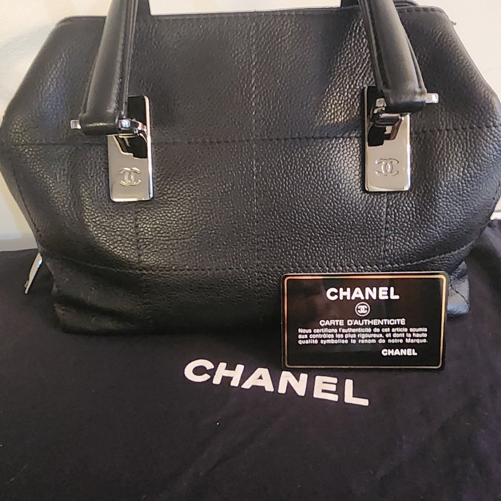 Chanel Square Stitch Black Satchel Quilted Caviar Small
